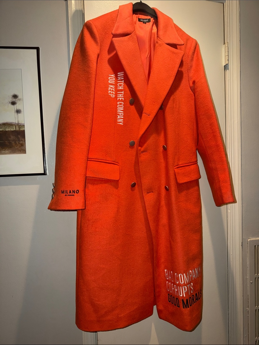 Milano Di Rouge Bright Orange Long Trench Coat